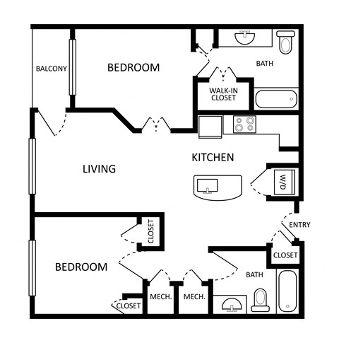 Floor plan for 2 beds, 2 baths, 925 sqft